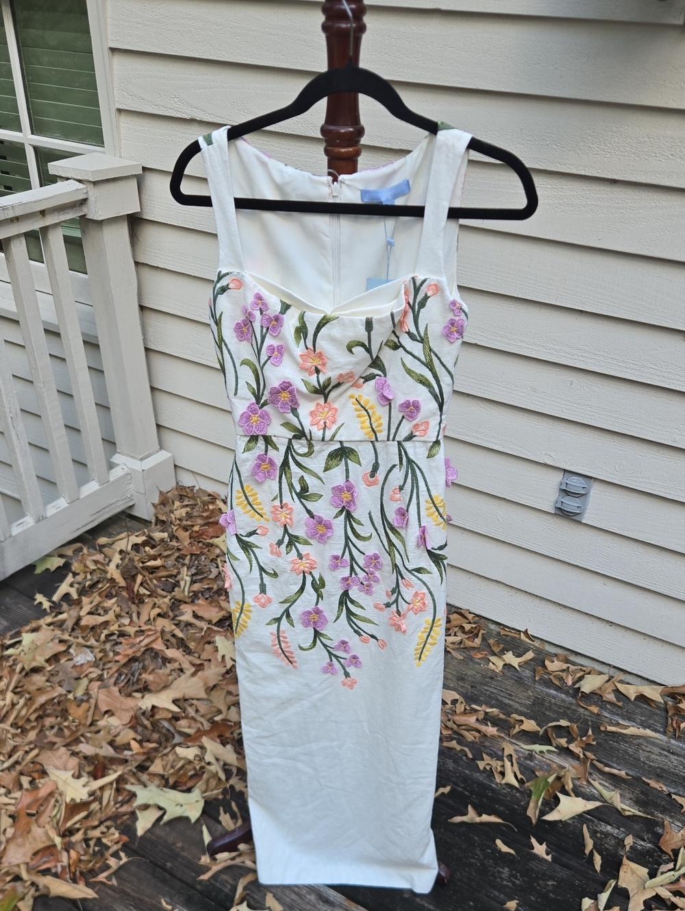 White Midi Dress with Multicolor Floral Embroidery